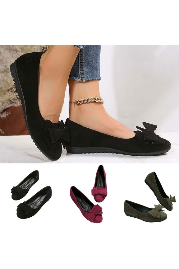 Women's Dress Shoes Almond Toe Round-Toe Chunky Heels Bow-knot Shoes Lightweight Flock Shoes Solid Color Low Heels Shoes 35(4.5)