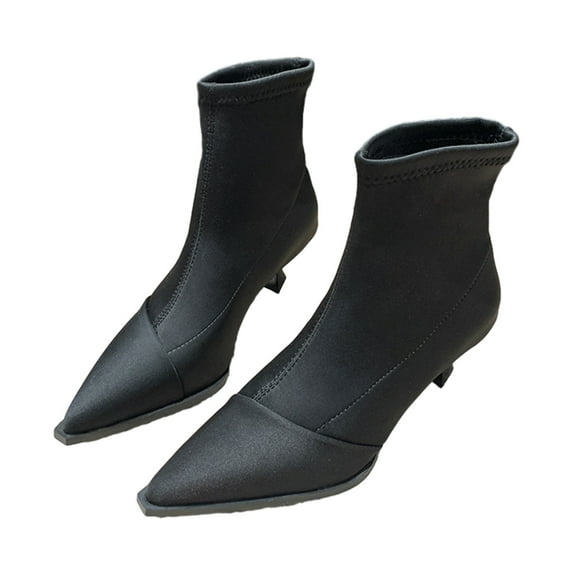 Fesfesfes Women's Dress Shoes Retro Elastic Ankle Boots Fashion Heel Cusp Toe Pointied-Toed Stilettos Booties Shoes 7(39)
