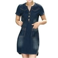 thumbnail image 1 of Fesfesfes Women's Dress Short Sleeve Slim Dress V-neck Distressed Dress Denim Dress, 1 of 9