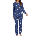 thumbnail image 1 of Fesfesfes Women's Elegant Homewear Five-Pointed Star Printed Casual Long Sleeve Round-Neck Blouses Pants Sets Soft Comfy Pajama Set(Blue#3,XL), 1 of 4