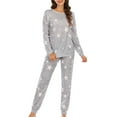thumbnail image 1 of Fesfesfes Women's Elegant Homewear Five-Pointed Star Printed Casual Long Sleeve Round-Neck Blouses Pants Sets Soft Comfy Pajama Set(White#3,S), 1 of 4