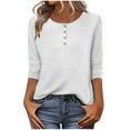 thumbnail image 1 of Fesfesfes Women's Elegant Tops Solid Color Casual Round Neck Three-Quarter Sleeves Curved Hem Tee with Buttons Easy to Pair with Jeans(White,M), 1 of 8