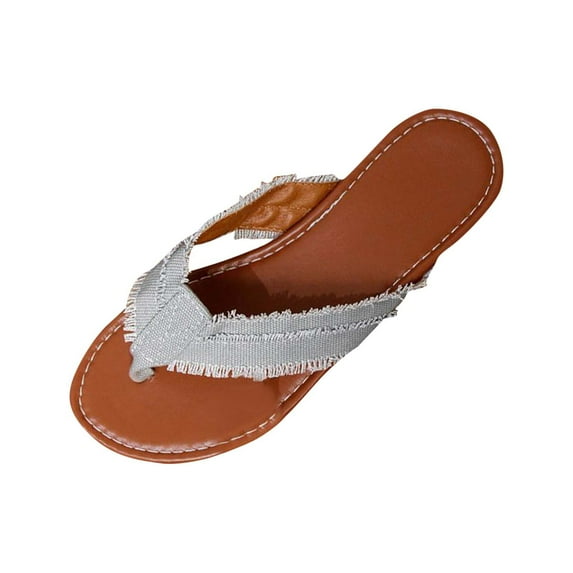 Fesfesfes Women's Fabric Bohemian Flat Beach Slippers Comfortable Casual Spring Summer Fashionable Versatile Slip-On Lightweight Shoes for Outdoor Wear(Light Blue,US 9.5)