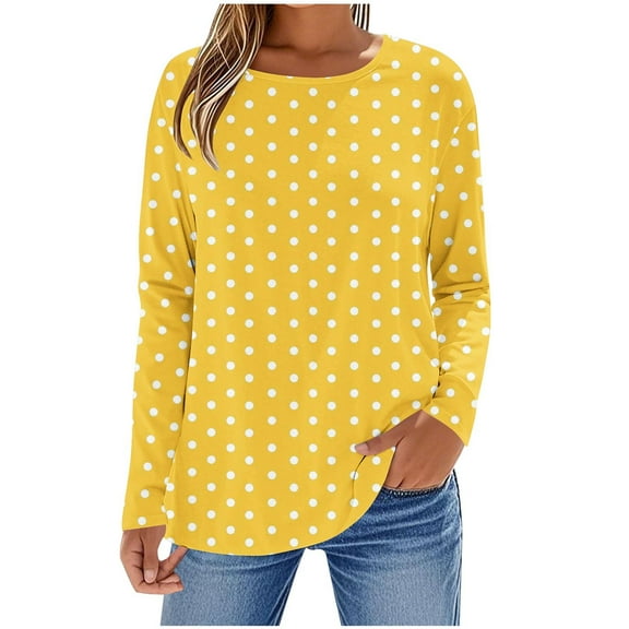 Fesfesfes Women's Fall Blouses Oversize Casual Three-Quarter Sleeve Round-Neck Solid Color Tops Fashion Loose Breathable for Daily Wearing(Yellow#1,M)