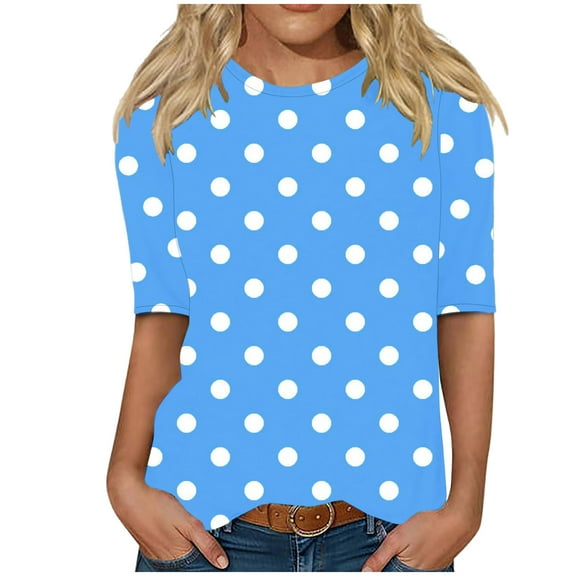 Fesfesfes Women's Fall Comfy Tops Trendy Loose Three-Quarter Sleeve V-Neck Blouses Slim-Fitting Cut to Flatter Figure Casual T-Shirt(Blue,3XL)