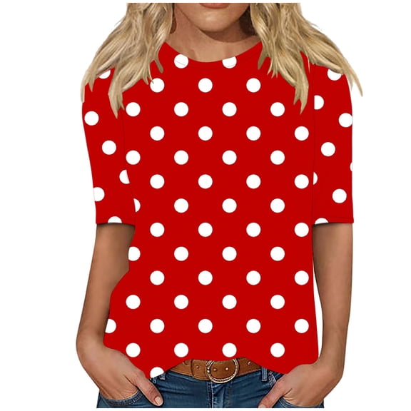 Fesfesfes Women's Fall Comfy Tops Trendy Loose Three-Quarter Sleeve V-Neck Blouses Slim-Fitting Cut to Flatter Figure Casual T-Shirt(Red,XL)