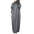 thumbnail image 1 of Fesfesfes Women's Fall Flannel Shirt Solid Hooded Drawstring Tops Loose Robe Casual Pocket Long Sleeve Sweatshirt, 1 of 6