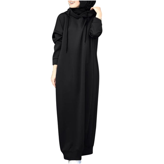 Fesfesfes Women's Fall Flannel Shirt Solid Hooded Drawstring Tops Loose Robe Casual Pocket Long Sleeve Sweatshirt On Sale