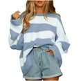 thumbnail image 1 of Fesfesfes Women's Fall Winter Blouses Comfy Knitted Striped Long Sleeve Crew Neck Pullover Tops Fashion Loose Contrast Color Sweater(Light Blue#6,M), 1 of 5