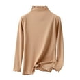 thumbnail image 1 of Fesfesfes Women's Fall Winter Tops Long Flared Sleeves with Ruffle Edges Mock Neck Ruffle Blouses Slim Fitting Comfy Homewear Clothes(Khaki#1,L), 1 of 6