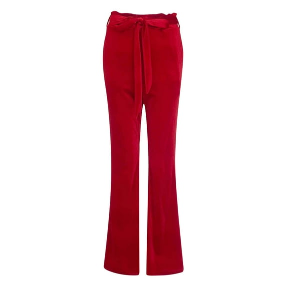 Fesfesfes Women's Fashion Casual Solid Color High Waist Elasticated Yoga Pants Trousers With Pockets And Belts On Sale
