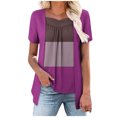 thumbnail image 1 of Fesfesfes Women's Fashion T-shirt Short Sleeve Color Block Layered Tops Printed Fake Two Piece Summer Casual Round-Neck Casual Blouses(Hot Pink,M), 1 of 6