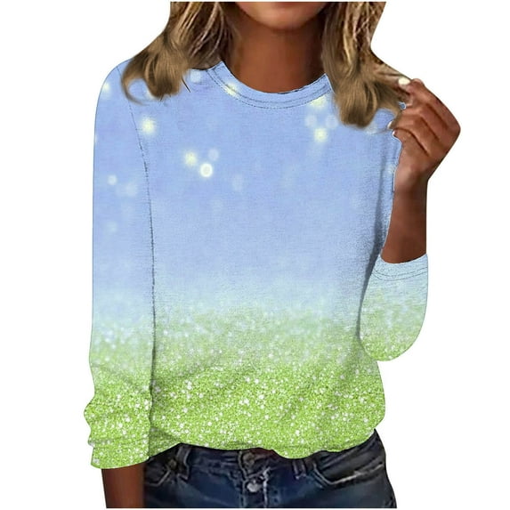 Fesfesfes Women's Fashion Tops Casual Delicate Floral Prints Three-Quarters Sleeve Round Neck T-Shirt Loose Multiple Fresh Colors Blouse(Blue#1,XL)