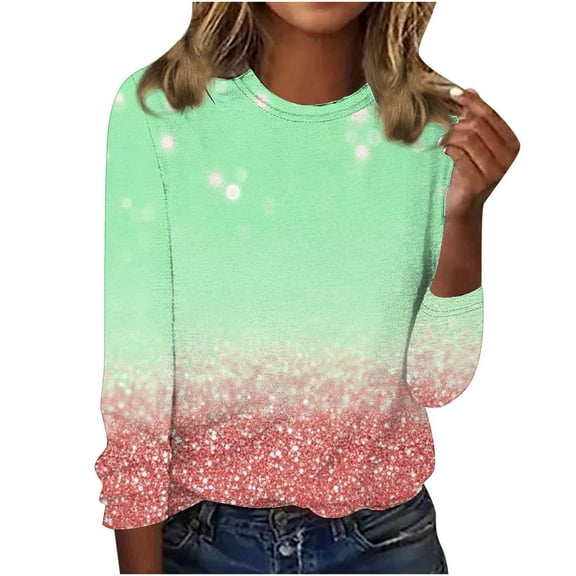 Fesfesfes Women's Fashion Tops Casual Delicate Floral Prints Three-Quarters Sleeve Round Neck T-Shirt Loose Multiple Fresh Colors Blouse(Green#1,2XL)