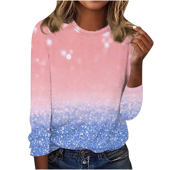 Fesfesfes Women's Fashion Tops Casual Delicate Floral Prints Three-Quarters Sleeve Round Neck T-Shirt Loose Multiple Fresh Colors Blouse(Red#1,S)