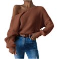 thumbnail image 1 of Fesfesfes Women's Fashion Tops Casual Fall Spring Solid Color off Shoulder Short Sleeve Pullover Knit Sweater Comfy Daily Wearing Clothes(Brown#2,S), 1 of 6