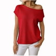 thumbnail image 1 of Fesfesfes Women's Fashion Tops Casual Fall Spring Solid Color off Shoulder Short Sleeve Pullover Knit Sweater Comfy Daily Wearing Clothes(Red,XL), 1 of 6