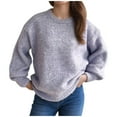 thumbnail image 1 of Fesfesfes Women's Fashion Tops Fall Winter Elegant Solid Color Long Sleeve Round Neck Sweater Casual Loose Blouses for Parties Dates(Purple#5,L), 1 of 3