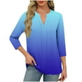 thumbnail image 1 of Fesfesfes Women's Fashion Tops Leisure Comfortable Three-Quarter Sleeve V-Neck T-Shirt Suitable for Fall Contrast Color Pullover Blouse(Blue,2XL), 1 of 5