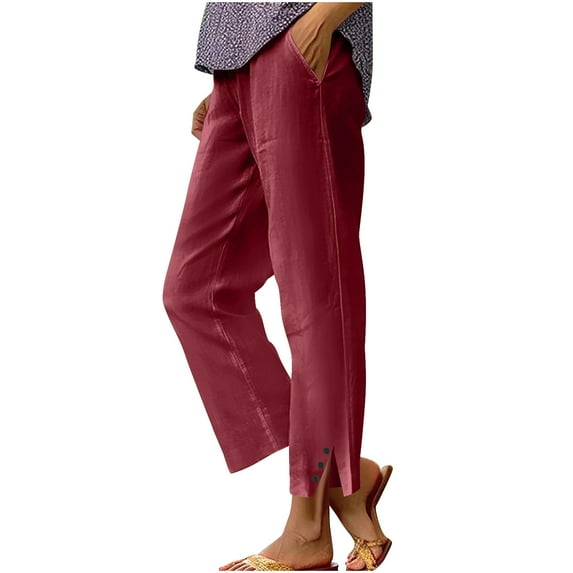 Fesfesfes Women's Fashion Trousers Spring Summer Solid Color Drawstring High Waisted Wide-Leg Straight Pants Beach Vacation Clothes(Wine#1,XL)