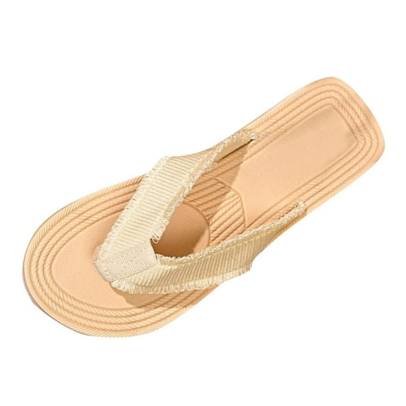 Fesfesfes Women's Flat Metal Beach Sandals Comfortable Casual Versatile Spring Summer Outdoor Wear Fashionable New Slip-On Lightweight Sandals for Walking Travel(Beige#1,US 7.5)