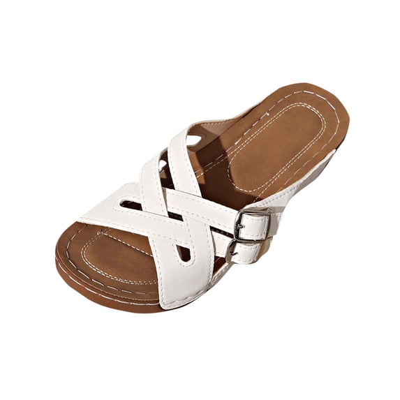 Fesfesfes Women's Flat Square Head Sandals Summer Bowknot Cloth Outer Wear Casual Shoes Lightweight Non-Slip Sole for Beach Walking(White#2,US 9)