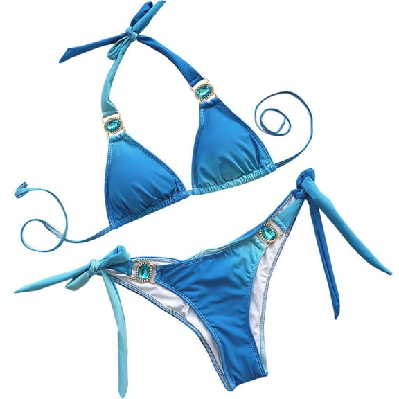 Fesfesfes Women's Gradient Color Bikini Set Swimsuit Two Piece Bikini Sets Halter Neck Swimwear Beachwear Under $10