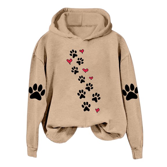 Fesfesfes Women's Graphic Printed Blouses Comfy Windproof Long Sleeve Hoodie Sweatshirt Fall Winter Warm-Keeping Homewear Campus Tops(Khaki,S)