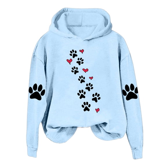 Fesfesfes Women's Graphic Printed Blouses Comfy Windproof Long Sleeve Hoodie Sweatshirt Fall Winter Warm-Keeping Homewear Campus Tops(Light Blue,XL)
