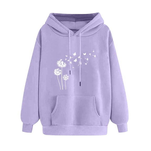 Fesfesfes Women's Graphic Printed Blouses Comfy Windproof Long Sleeve Hoodie Sweatshirt Fall Winter Warm-Keeping Homewear Campus Tops(Purple#2,S)