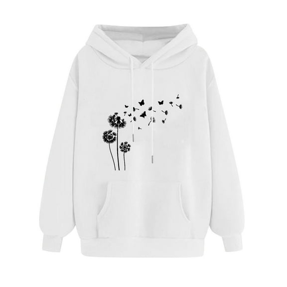 Fesfesfes Women's Graphic Printed Blouses Comfy Windproof Long Sleeve Hoodie Sweatshirt Fall Winter Warm-Keeping Homewear Campus Tops(White#2,XL)