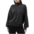 thumbnail image 1 of Fesfesfes Women's Half-Zip Mock Neck Sweatshirts Solid Color Ribbed Cuffs Hem Long Sleeve Blouses Fall Winter Office Commutes Tops(Black#1,M), 1 of 5