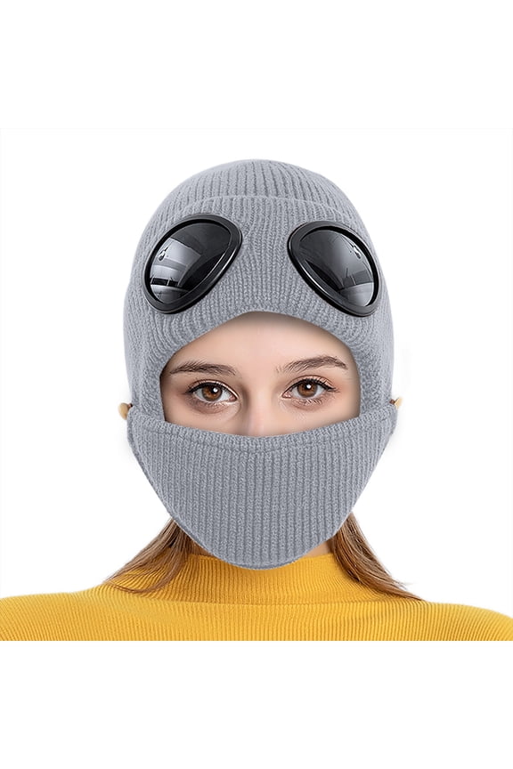 Fesfesfes Women's Hat Eyewear With Glasses Velvet Warm Wool Knitted Hat & Face Protection Cycling Hat