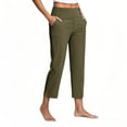 thumbnail image 1 of Fesfesfes Women's High-Waisted Cropped Pants Slim Side Slits Fitness Pants with Pockets Solid Color Soft Stretch Casual Daily Wearing(Army Green,2XL), 1 of 5