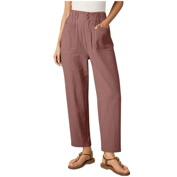 Fesfesfes Women's High-Waisted Tapered Pants Trendy Leisure Solid Color Elastic Waist Trousers with Side Pockets Work Office Clothes(Hot Pink,S)