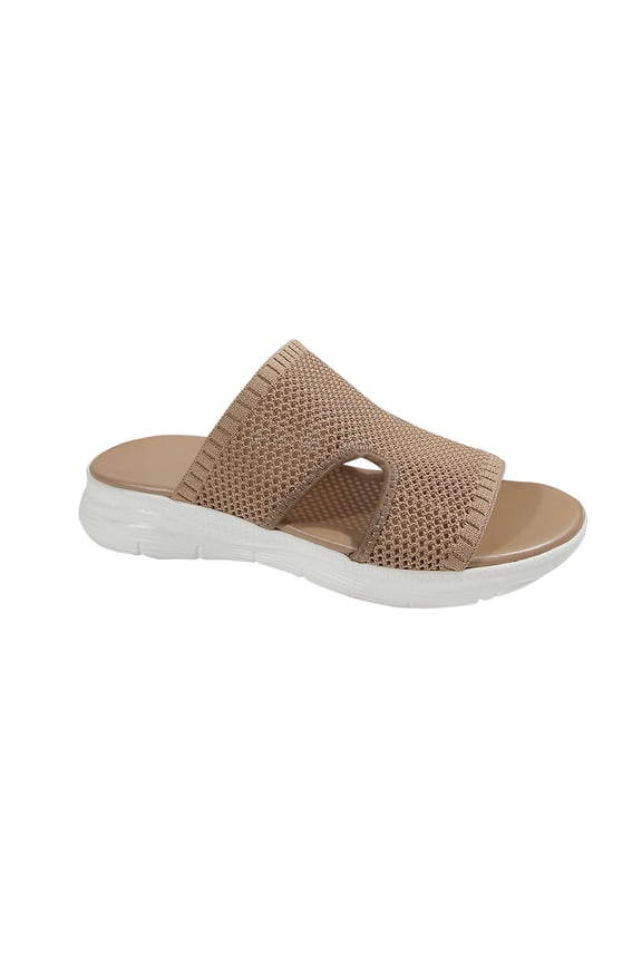 Women's Hollow Flower Wedge Slippers Summer Thick-Soled Casual Shoes One-Line Comfortable for Beach Wear(Khaki#1,US 7.5)
