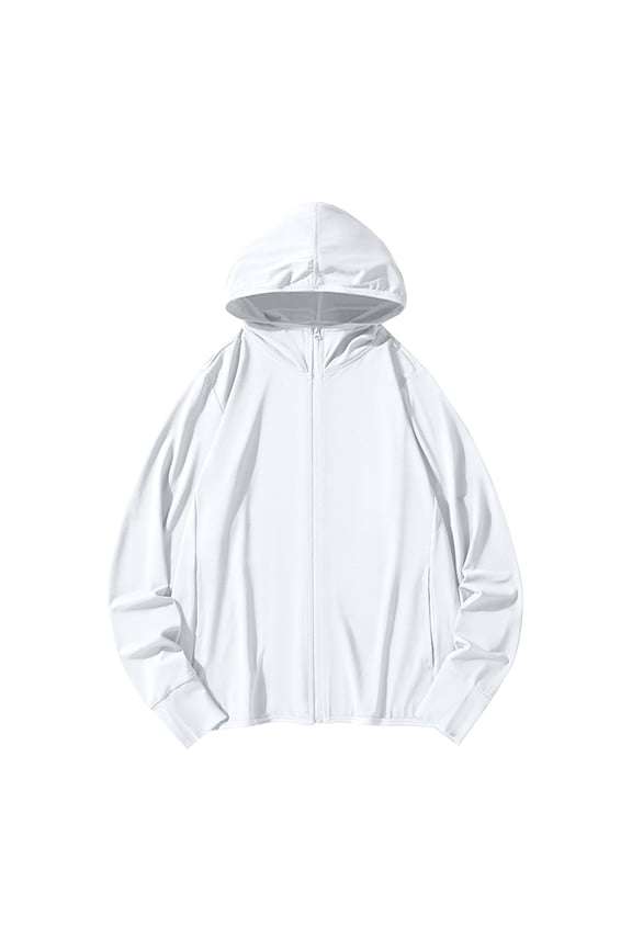 Women's Hooded Jacket Long Sleeves with Elastic Cuffs Hooded Neckline blouses with Front Zipper Closure Solid Colors Tops(White#3,M)