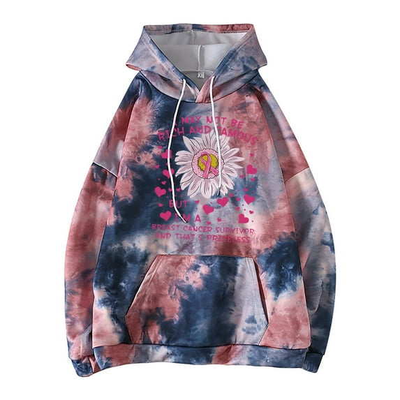 Fesfesfes Women's Hooded Tops Breast Cancer Awareness Tops Casual Long Sleeve Hoodie Ladies Sweatshirts With Hood Tops Clearance