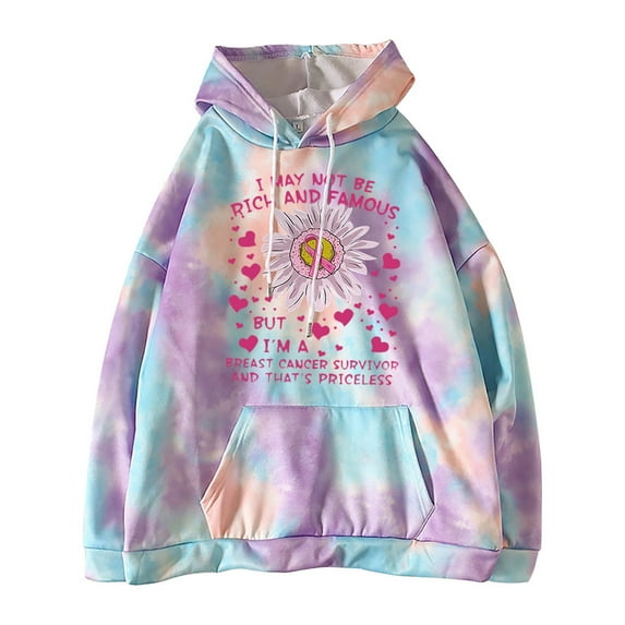 Fesfesfes Women's Hooded Tops Breast Cancer Awareness Tops Casual Long Sleeve Hoodie Ladies Sweatshirts With Hood Tops Plus Size Clearance $10