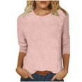 thumbnail image 1 of Fesfesfes Women's Knit Crew Neck Tops Trendy Solid Color Loose Soft Breathable T-shirt 3/4 Sleeves Round Neck Casual Outdoor Blouse, 1 of 5