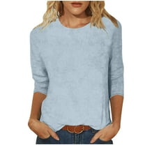 Fesfesfes Women's Knit Crew Neck Tops Trendy Solid Color Loose Soft Breathable T-shirt 3/4 Sleeves Round Neck Casual Outdoor Blouse