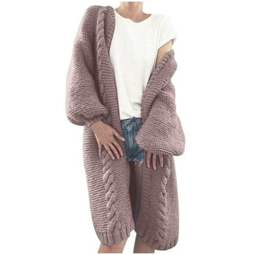 Fesfesfes Women's Knit Long Sleeve Open Front Cardigan Coat Solid Sweater Top Tops on