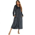 thumbnail image 1 of Fesfesfes Women's Knitted Ribbed Bathrobe Knee Length Robe Elastic Pocket Home Wear Pajamas Robe Soft Comfortable Cozy Four Season Loungewear Sleepwear Nightwear(Gray#3,L), 1 of 6
