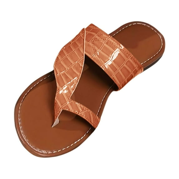 Fesfesfes Women's Large Size Flat Slippers Summer Open Toe Beach Wedge Casual Shoes Comfortable for Outdoor Walking(Brown#1,US 6)