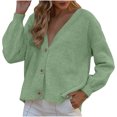 thumbnail image 1 of Fesfesfes Women's Leisure Daily Blouses Comfortable Loose Long Sleeved V-Neck Tops with Buttons for Fall Outdoor Cozy Wearing Clothes(Green#4,Free Size), 1 of 8