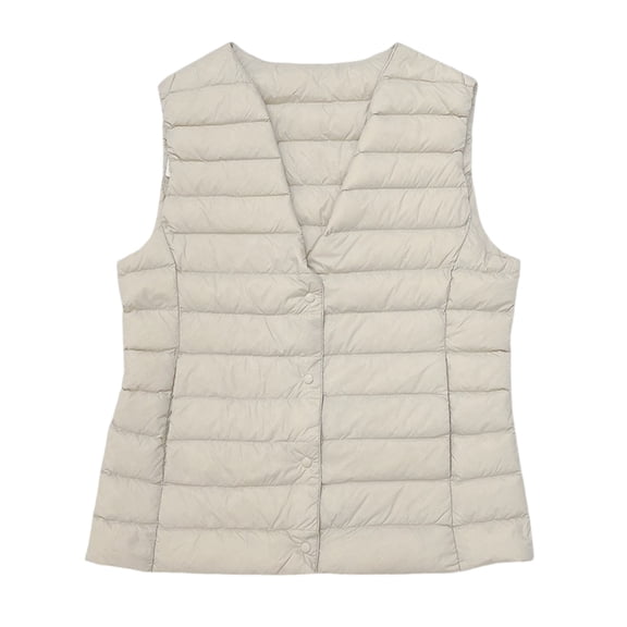 Fesfesfes Women's Lightweight Button Up V-neck Puffer Vest with Pockets Sleeveless Warm Quilted Gilet for Fall Winter Casual Daily Wear and Layering