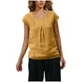 thumbnail image 1 of Fesfesfes Women's Linen Tops Summer Outdoor Indoor Crew Neck Short Cap Sleeves Loose Soft T-shirt for Daily Wearing Breathable Blouse (Orange,L), 1 of 7