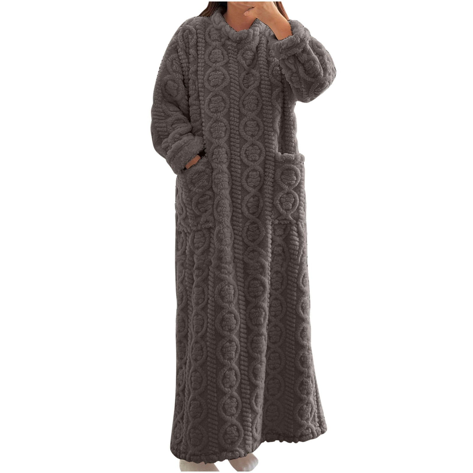 Fesfesfes Women's Long Sleeve Fleece Robe Pajamas Winter Warm Homewear ...