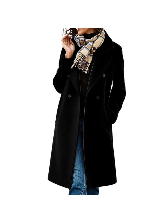 Women's Longline Faux Wool Coat Lapel Collar Button Down Loose Fit Casual Outerwear with Pockets Lined for Fall Winter Daily Wear Cozy Warm Elegant