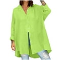 thumbnail image 1 of Fesfesfes Women's Loose Blouses Trendy Straight Hem Button-Front Long-Sleeve Round Neck Tee Comfy Breathable Comfy Solid Color T-shirt(Green,L), 1 of 5